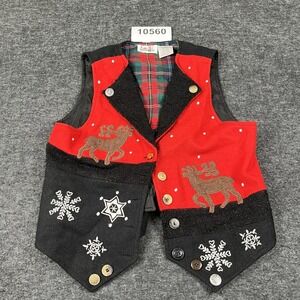 Ashley Hill Vest Womens Medium Red Black Ugly Christmas Reindeer Wool Casual
